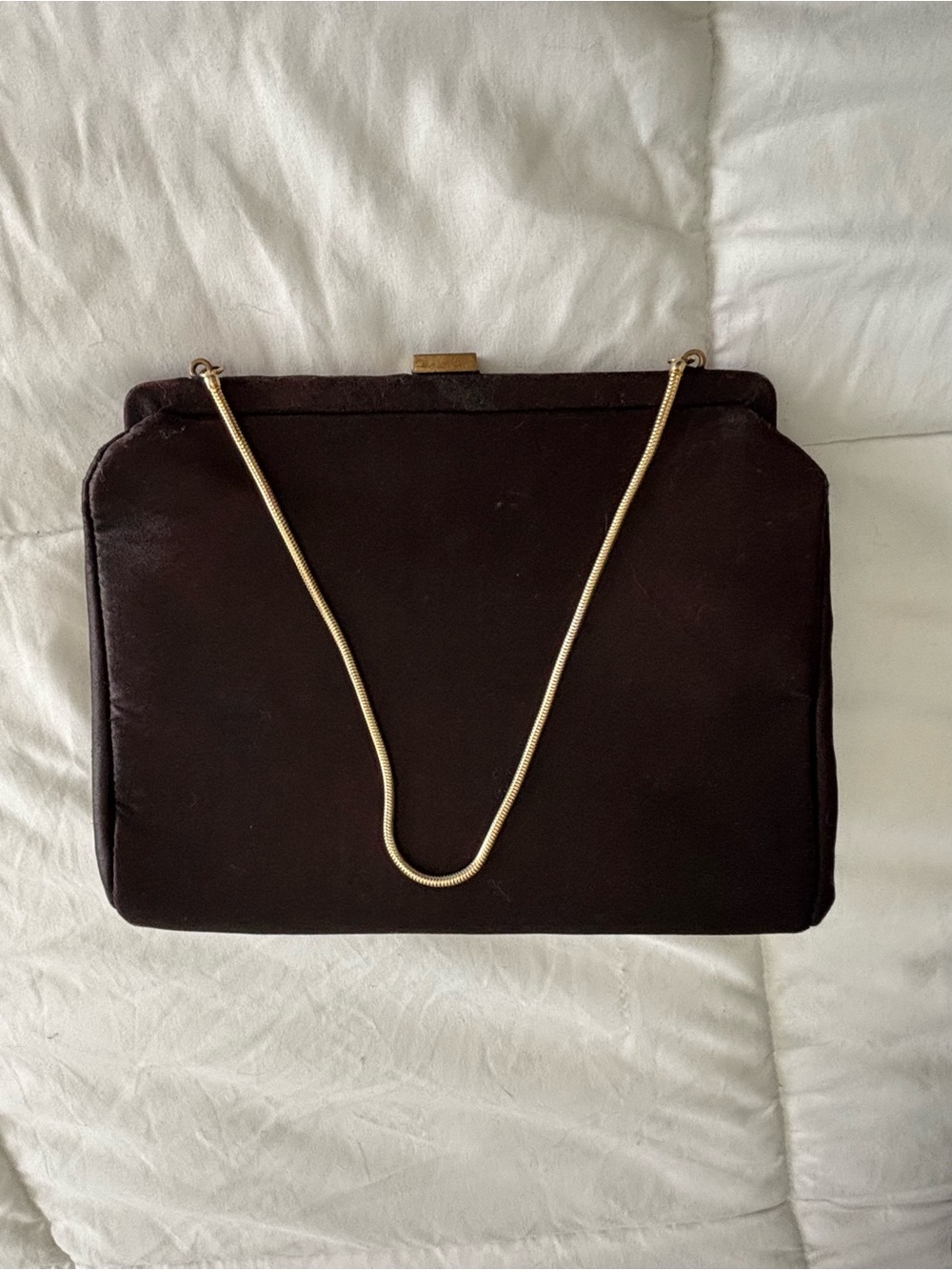 Vintage Ingber Black Satin Evening Clutch Gold frame Chain Strap purse bag USA